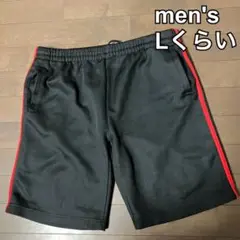メンズ　短パン　ショートパンツ　ランニング　トレーニング　2本ライン　黒Lくらい