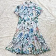 【vintage】花柄 ワンピース 綿麻 ボタニカル柄 植物柄 シェルボタン 貝