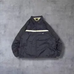 90s古着NIKEナイロンジャケット刺繍ロゴスウッシュフルジップネイビーK89