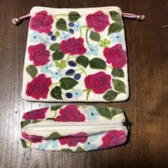 薔薇の花柄の巾着セット