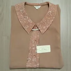 L.tsan 花柄襟付き半袖チュニック 　カットソー　15R