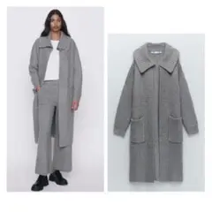 ZARA ニットコート ニットカーディガン 襟付き ガウン