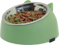 ★新品★犬 餌入れ ねこ 猫 ステンレス 食べやすい 15度 健康 グリーン