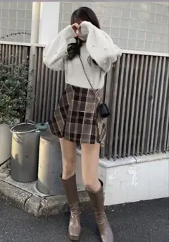 インパン裏地付きチェック柄プリーツスカート tu963 GRL