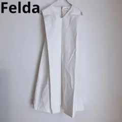 Felda ノースリーブワンピース　ひざ丈　綿混　ホワイト　38　Vネック　夏