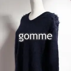 gomme 切替 ニットワンピース ジャギー ネイビー