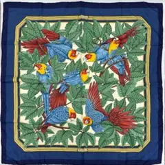 【美品】エルメス カレ90 スカーフ Perroquets オウム シルク 絹 HERMES - 【良品】エルメス スカーフ《オウム》カレ90 鳥柄 植物