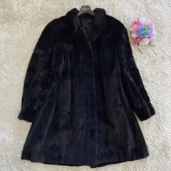 【最高級 金サガ ロイヤル】サガミンク リアルファーコート 毛皮 女優襟 黒 F