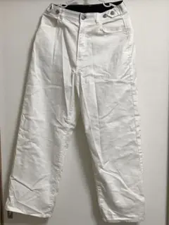 ホワイト ワイドパンツ コットン混紡