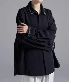 loose ドレープトロミ 刺繍シャツ S ブラック キレイめ モード シティ