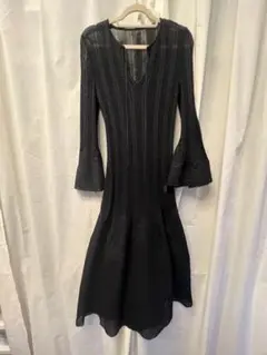 mame 黒シースルー ニットワンピ