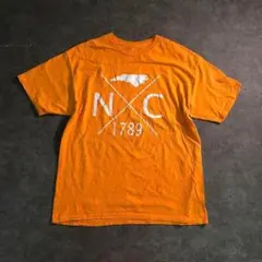 【ヴィンテージ】インポート　プリントTシャツ　オレンジ　古着 used SM11