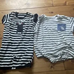 ストライプ柄ロンパース2点セット