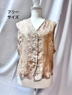 ベスト　ジレ　ペイズリー柄　ノースリーブベスト　ピンクベージュ