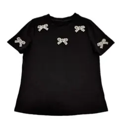 [1度のみ着用]glamorous garden リボンビジュートップス(黒)
