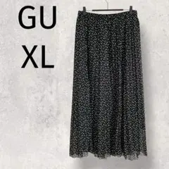 GU◆プリーツロングスカート/XL/黒/ウエストゴム
