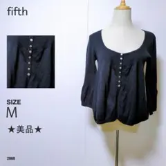 fifth フィフス フロントボタン ニットトップス 黒 美品 長袖 フレア袖