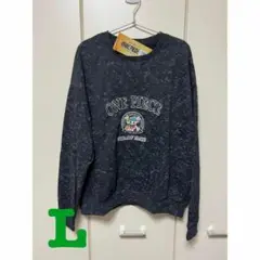 新品　ONE PIECE フロント刺繍　スウェット　ブラック　L