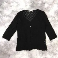 美品✨【Ste. Anne】 ブラック 七分袖カーディガン (M) レース 総柄