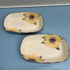 ひまわり模様の陶器皿 2枚セット