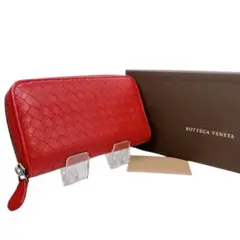 【外側美品/完備品】ボッテガヴェネタ 長財布 イントレチャート レザー レッド