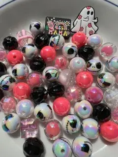 N9-41 ビーズ　アクリル　シリコン　手書き　ストラップ