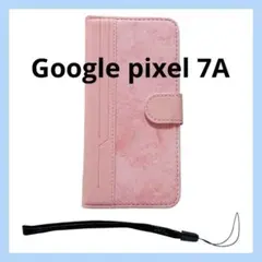 Google Pixel 7a ケース 手帳型 ピンク ストラップ付き