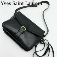 美品✨イヴサンローラン 2way バッグ YSLロゴ レザー 裏地総柄 ブラック