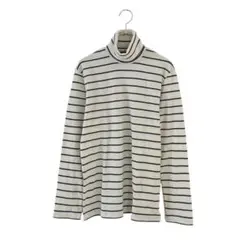 UNIQLO ユニクロ(M)ボーダー タートルネック ロンティー/オフホワイト