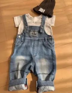 デニムオーバーオールセット（Tシャツ・帽子付き）
