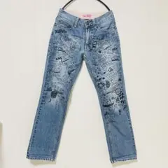 ※限定商品※X-girlコラボ 手描き風グラフィックデニムブルー 綿100%