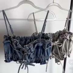 しまむら　natsumi デニムビスチェ　M 淡青