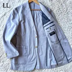 テーラードジャケット　パイピング　麻　リネン　ブルー　アンコン　青　LL