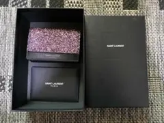 【希少】サンローラン ラメ ウォレット 三つ折り財布 箱付 ピンク