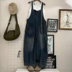 デニムサロペット オーバーオール 着痩せI レトロ＆ゆったり オシャレ 通勤