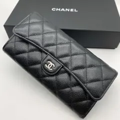 新品同様 CHANEL 二り折り マトラッセ キャビアスキン A1343