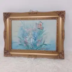 D. B. Brown 蝶と花の絵画 ゴールドフレーム