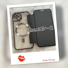 ラスト1点！iPhone14黒◎推し活向け透明背面手帳型ケース　ワイヤレス充電