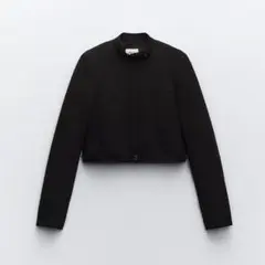 もろこし様:ZARA 黒 ノーカラージャケット クロップド丈