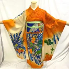【振袖10】着物 振袖 正絹 袷 着物 菊 単品販売 ~166cm