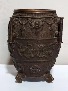 時代金工 村田整珉作 大日本文政年整珉鋳 古銅 龍鳳凰麒麟亀紋 耳付 水盤 時代金工 村田整珉作 大日本文政年整珉鋳 古銅 龍鳳凰麒麟亀紋