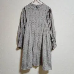 【Plechur Ciel】（M）五分袖たチュニック丈シャツ/花柄刺繍ブラウス