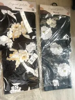Honeys 浴衣・帯セット 花柄 黒・緑　浴衣２点と白帯
