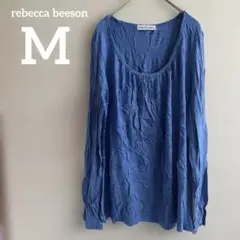 rebecca beeson 青 長袖チュニック M 無地 Uネック ブルー