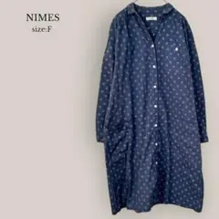 ニーム NIMES シャツワンピース　スキッパーカラー　膝丈　長袖　ドット　総柄