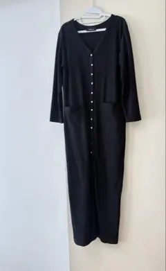 リブ素材 ブラック ロングワンピースHardy noir