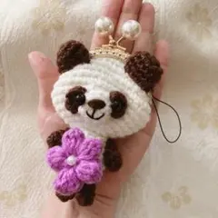 がま口　ポーチ　手編み　全身パンダちゃん