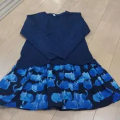 猫柄ワンピース サイズ130 ネイビー