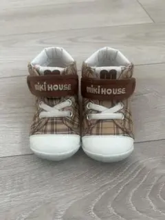 miki HOUSE ベビーシューズ ブラウン・チェック