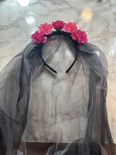 黒ベール花嫁カチューシャ